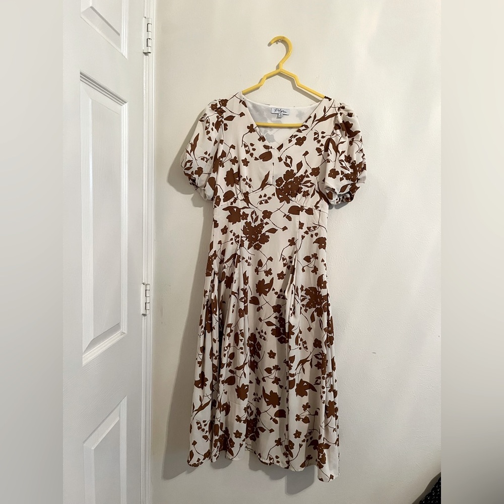 Polagram Cream and Brown Floral Dress